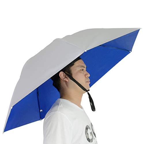 Fishing Umbrella Hat Folding Adjustable Sun Rain Silver/Blue(Single layer)