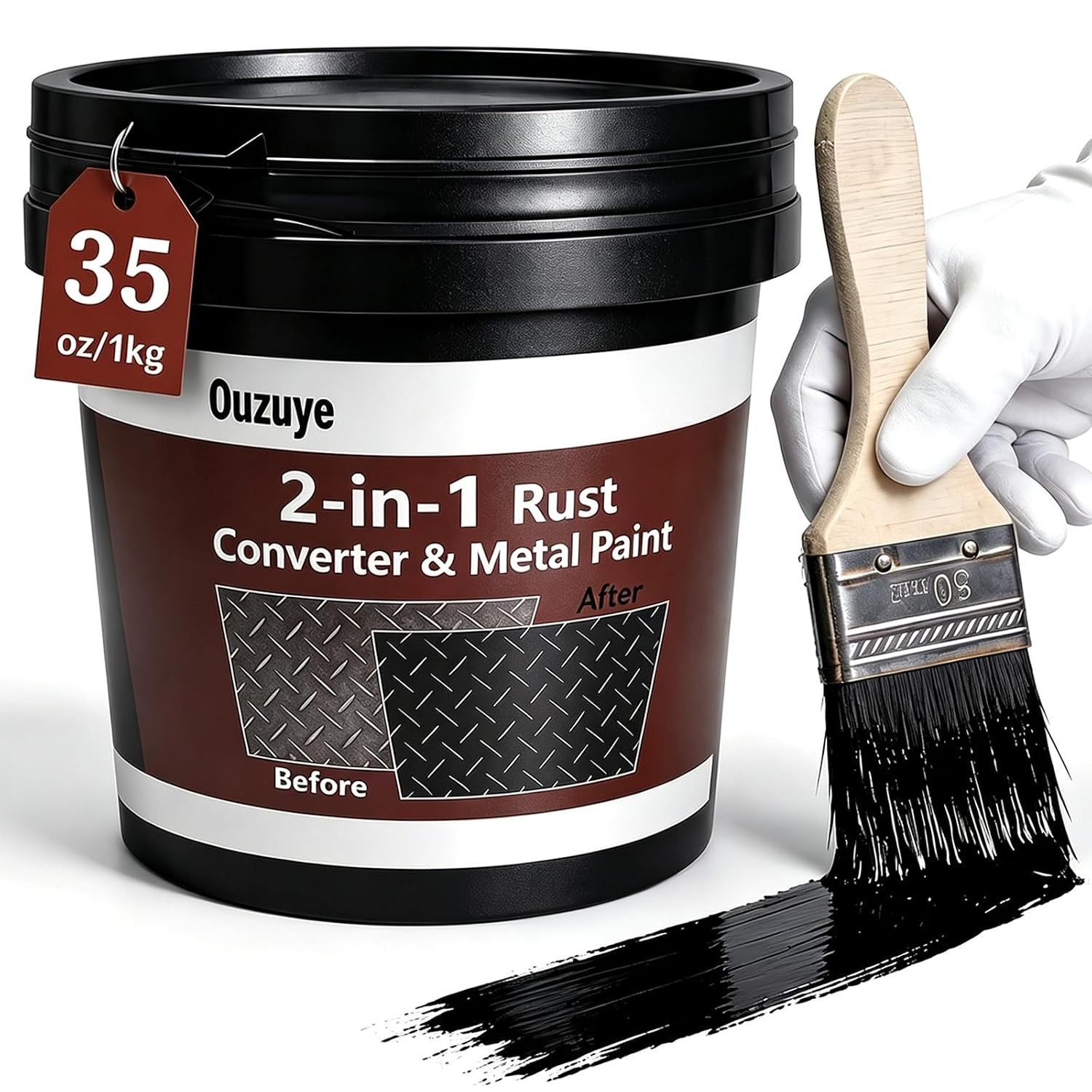 35OZ Black Rust Converter & Metal Primer Paint, 2 in 1 Liquid Reformer