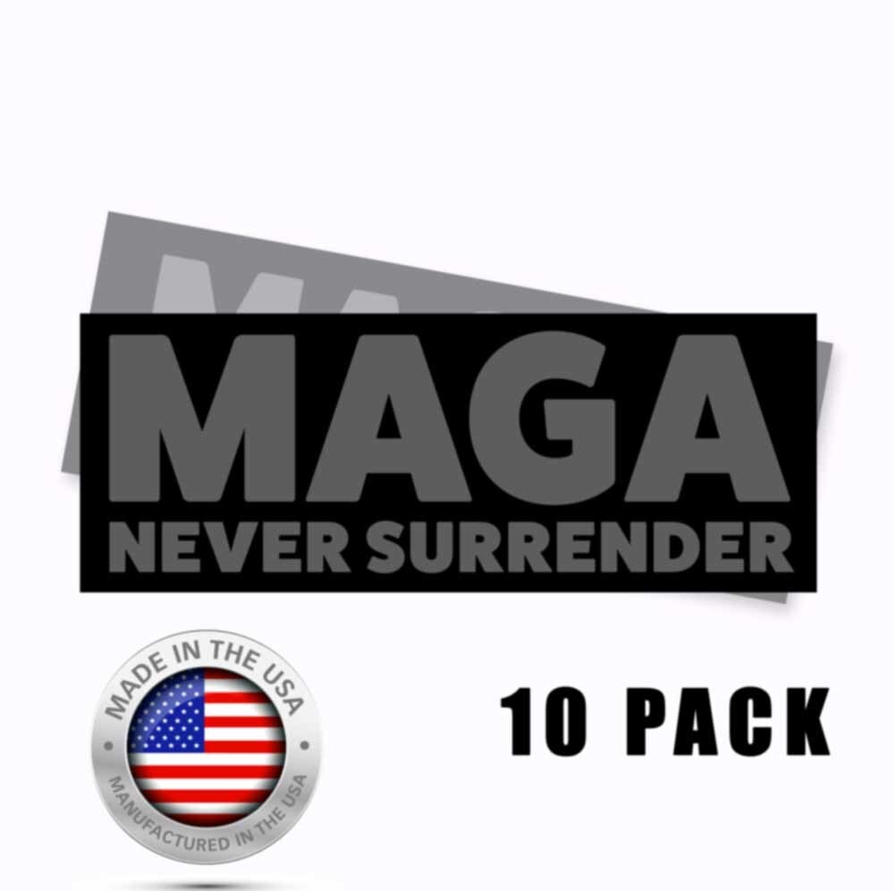 MAGA Never Surrender Decals Bumper Sticker 9x3 Stickers - BLACK/GRAY 20 pack