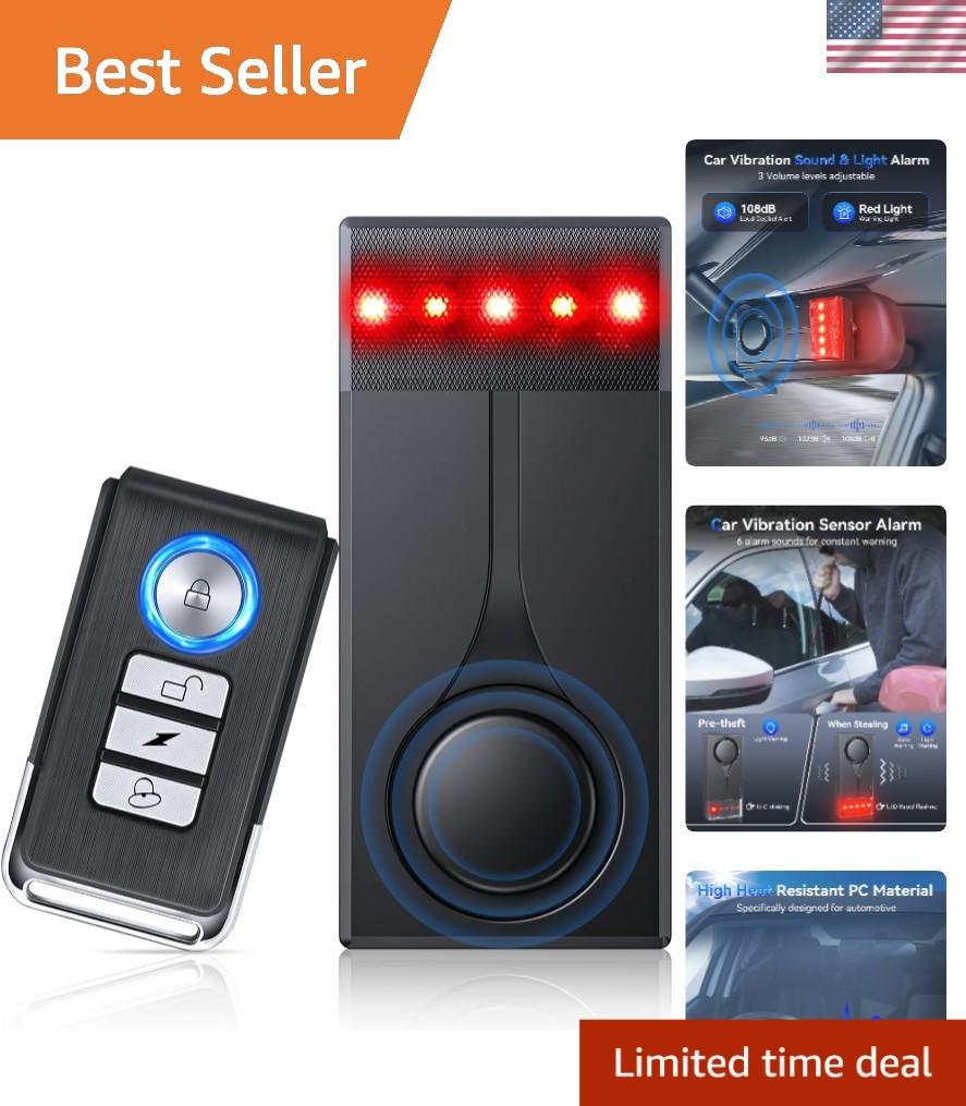 108dB Car Alarm System, Vehicle Anti-Theft Vibration Sensor Alarm & Red Light...