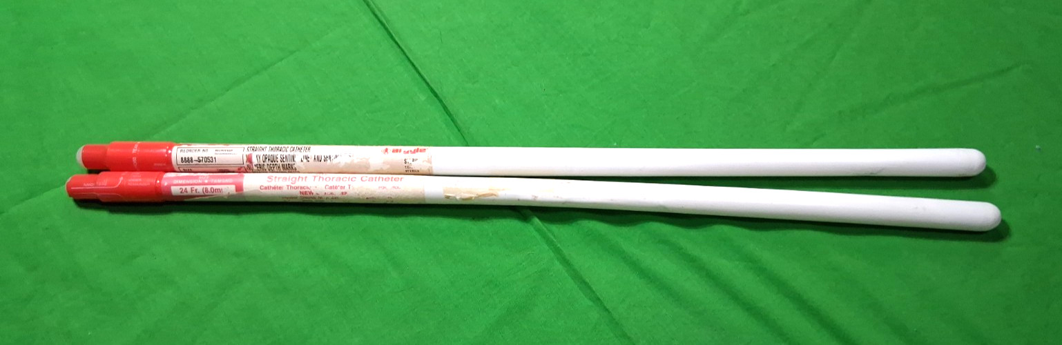 2 Straight Thoracic Catheters Sherwood Medical 570531 20" Long Sealed in Tubes