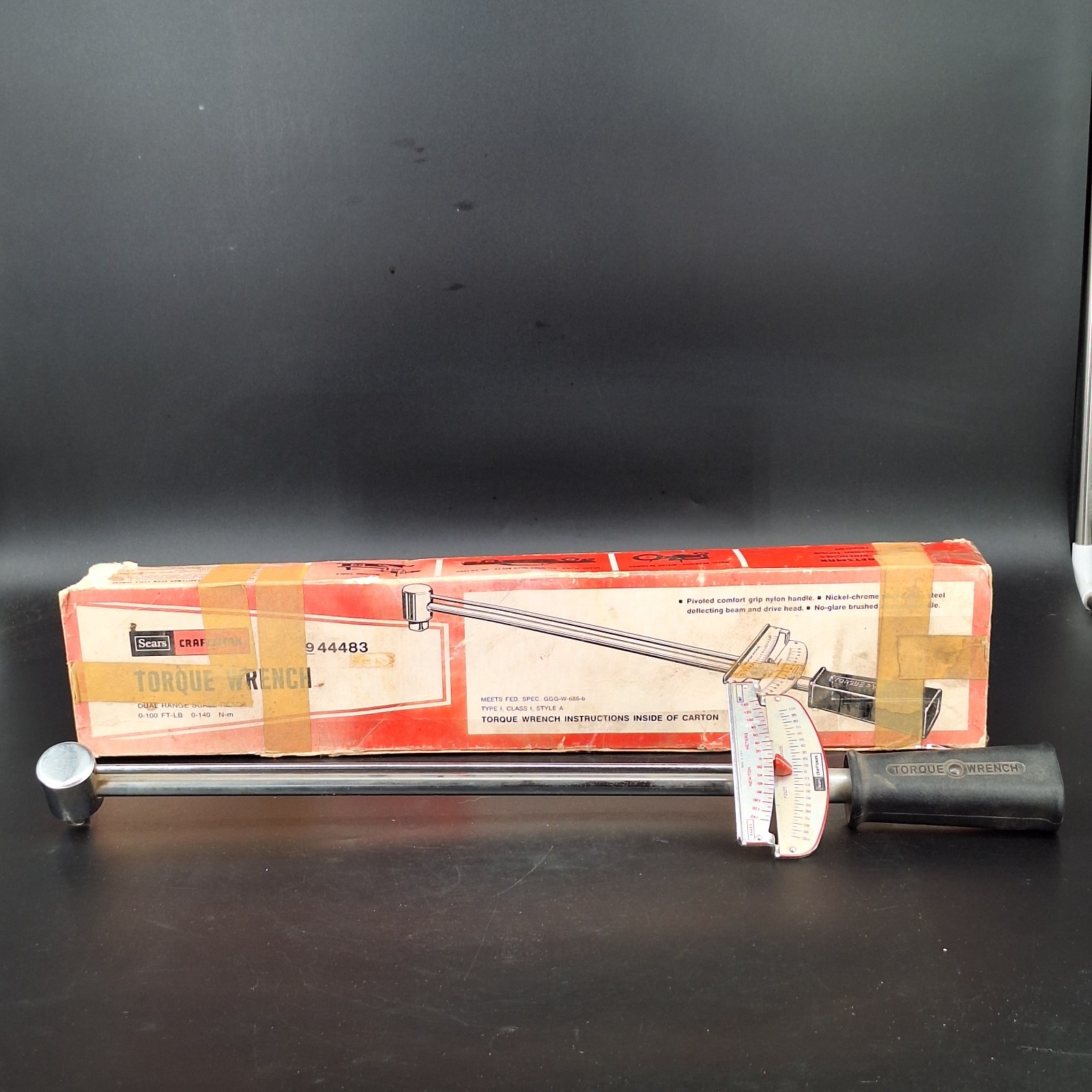 Vtg Craftsman Torque Wrench Model 9-44483 0-100 FT/LB 1/2" Drive 0-140