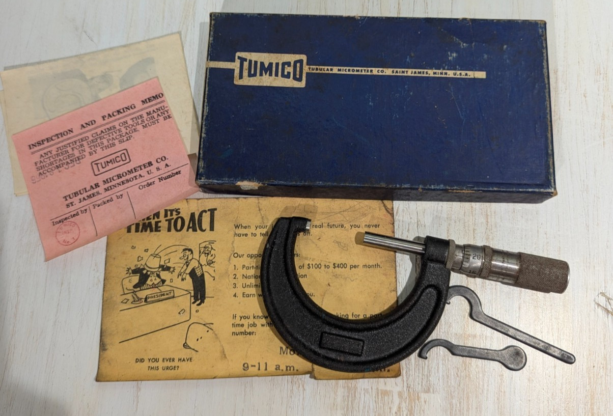 Scherr Tumico Tubular Micrometer Black In Box 1802-LN 1-2" Range