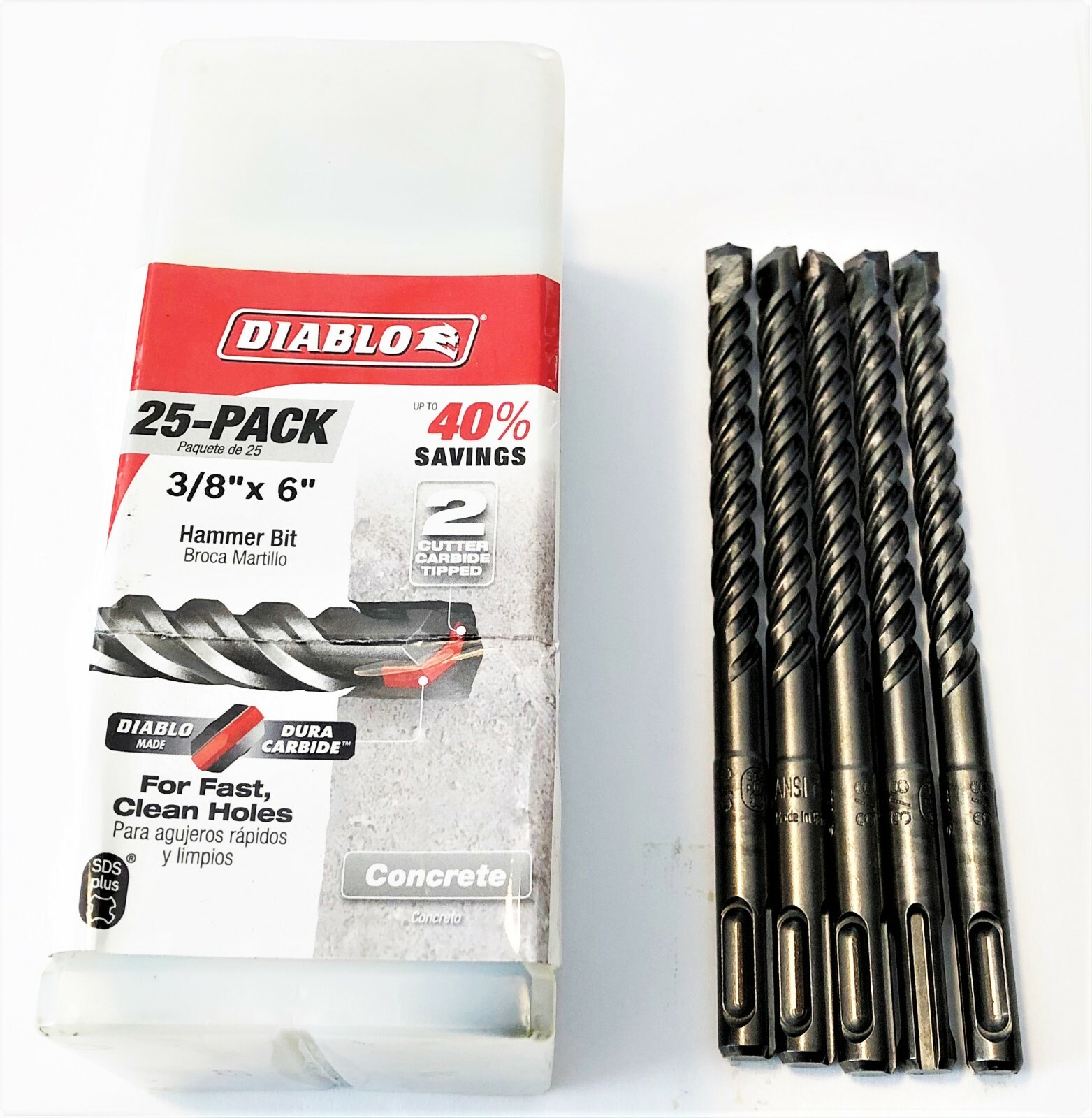 5 FREUD DIABLO 3/8 X 6" SDS PLUS CARBIDE TIP MASONRY HAMMER DRILL BITS DMAPL2220