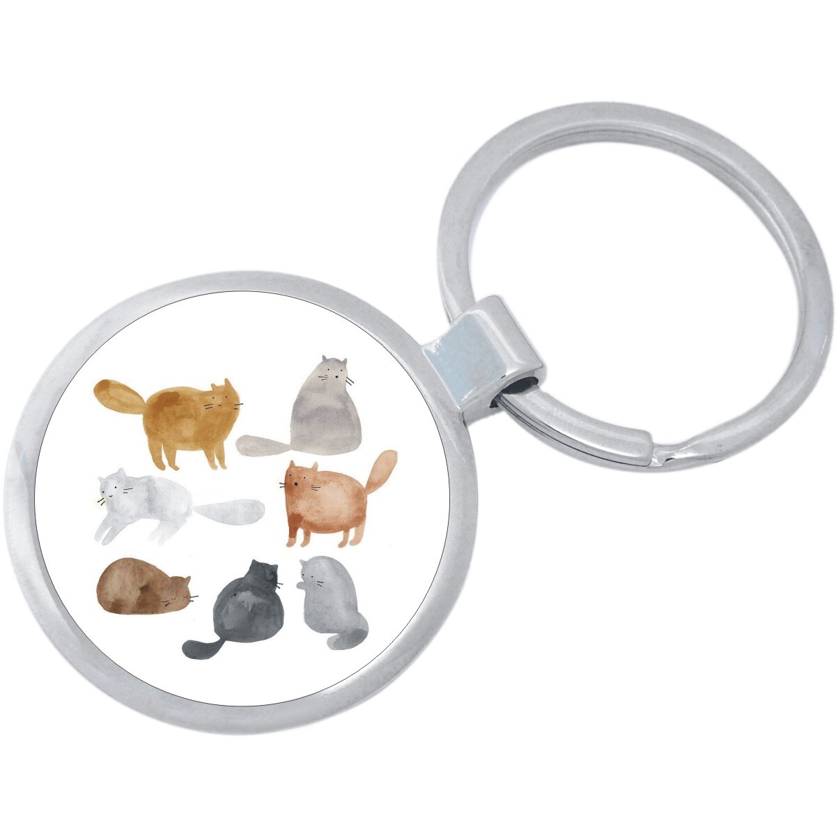 Watercolor Cats Keychain - Includes 1.25 Inch Loop for Keys or Backpack