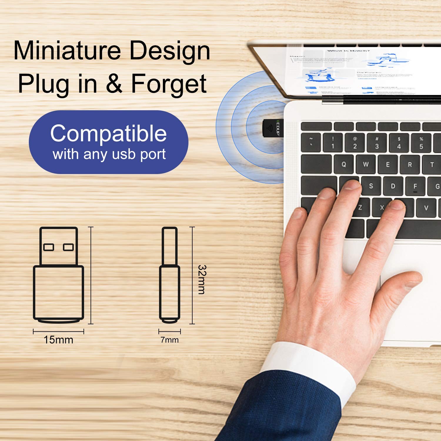 EDUP® USB Bluetooth WiFi Adapter for PC, 4.0 150M, Blue