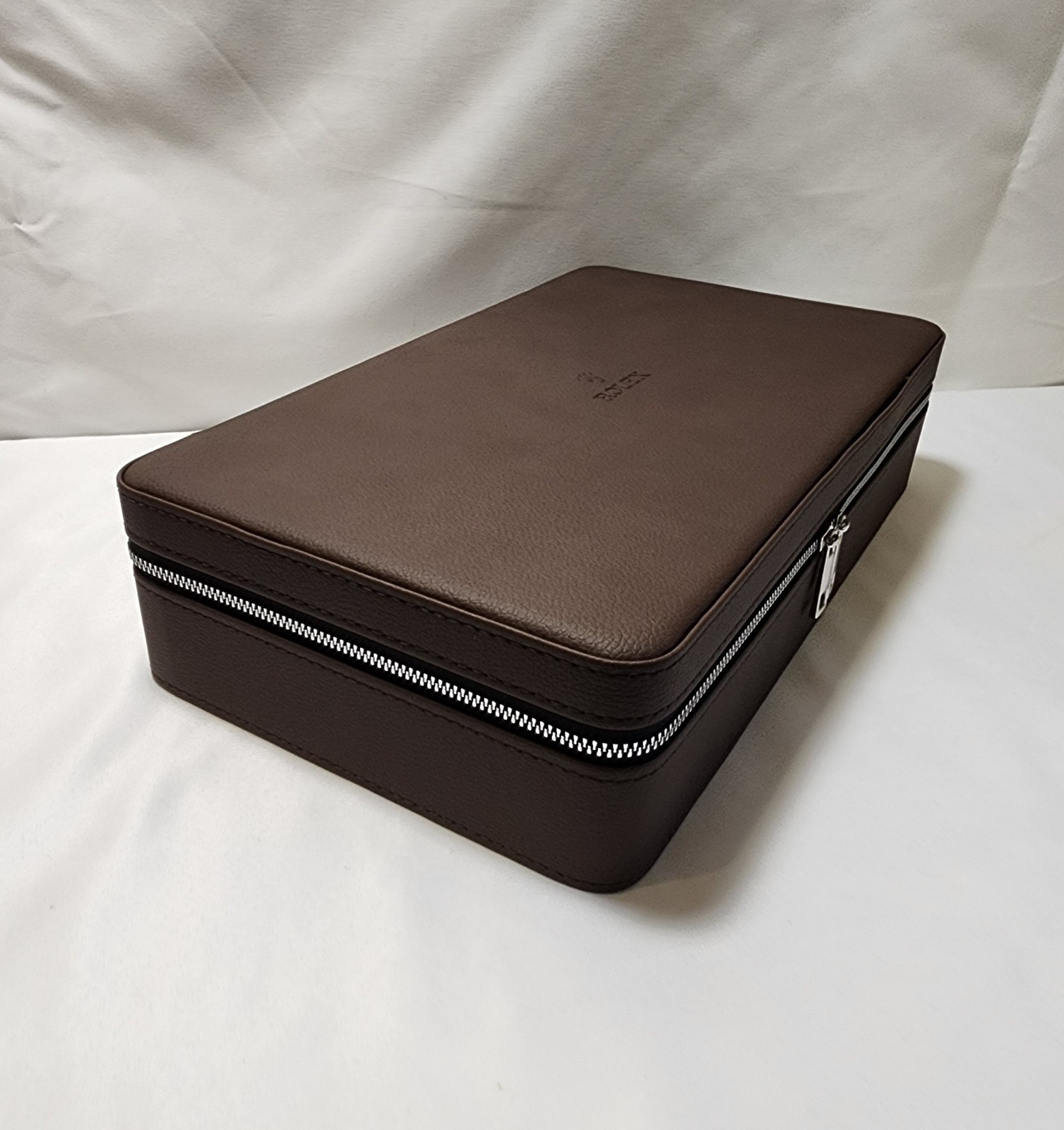 ROLEX BOX CASE HOLDER ORGANIZER STORAGE BROWN LEATHER