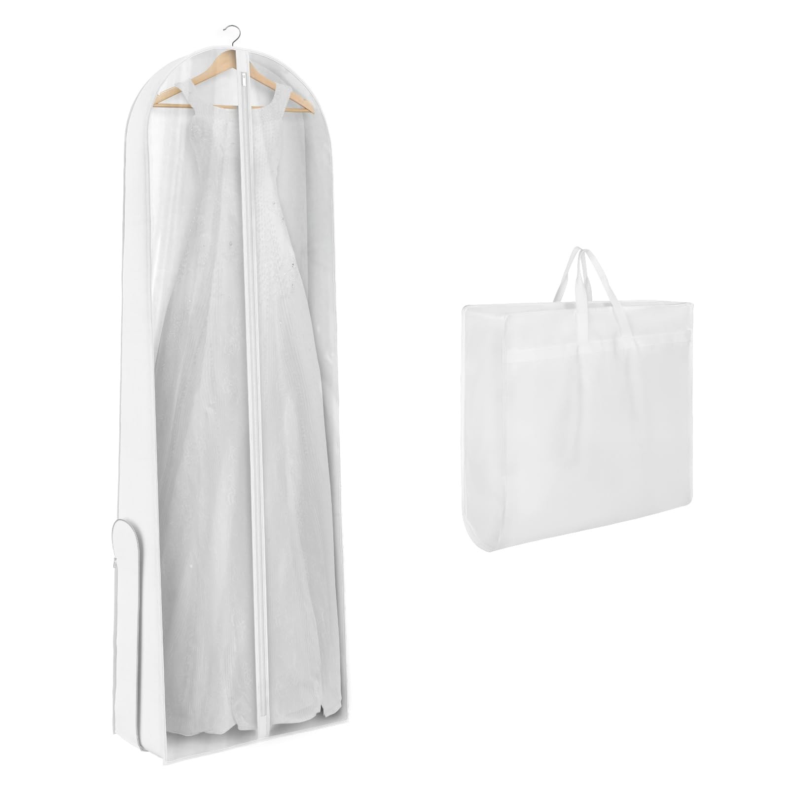 Univivi Wedding Dress Garment Bag, 72" Portable Bridal 72 Inch, White/Clear