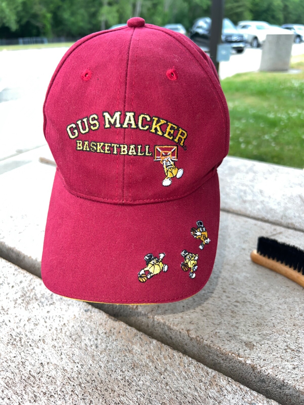 Gus Macker Basketball Maroon Yellow/Orange Black Hat Cap Hook Loop embroidered