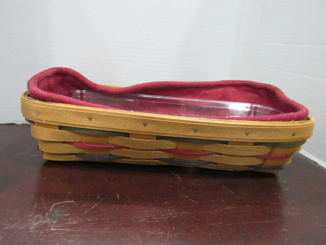 1992 Longaberger Cracker Basket Red Green Blue 12" Liner Protector Divider EUC