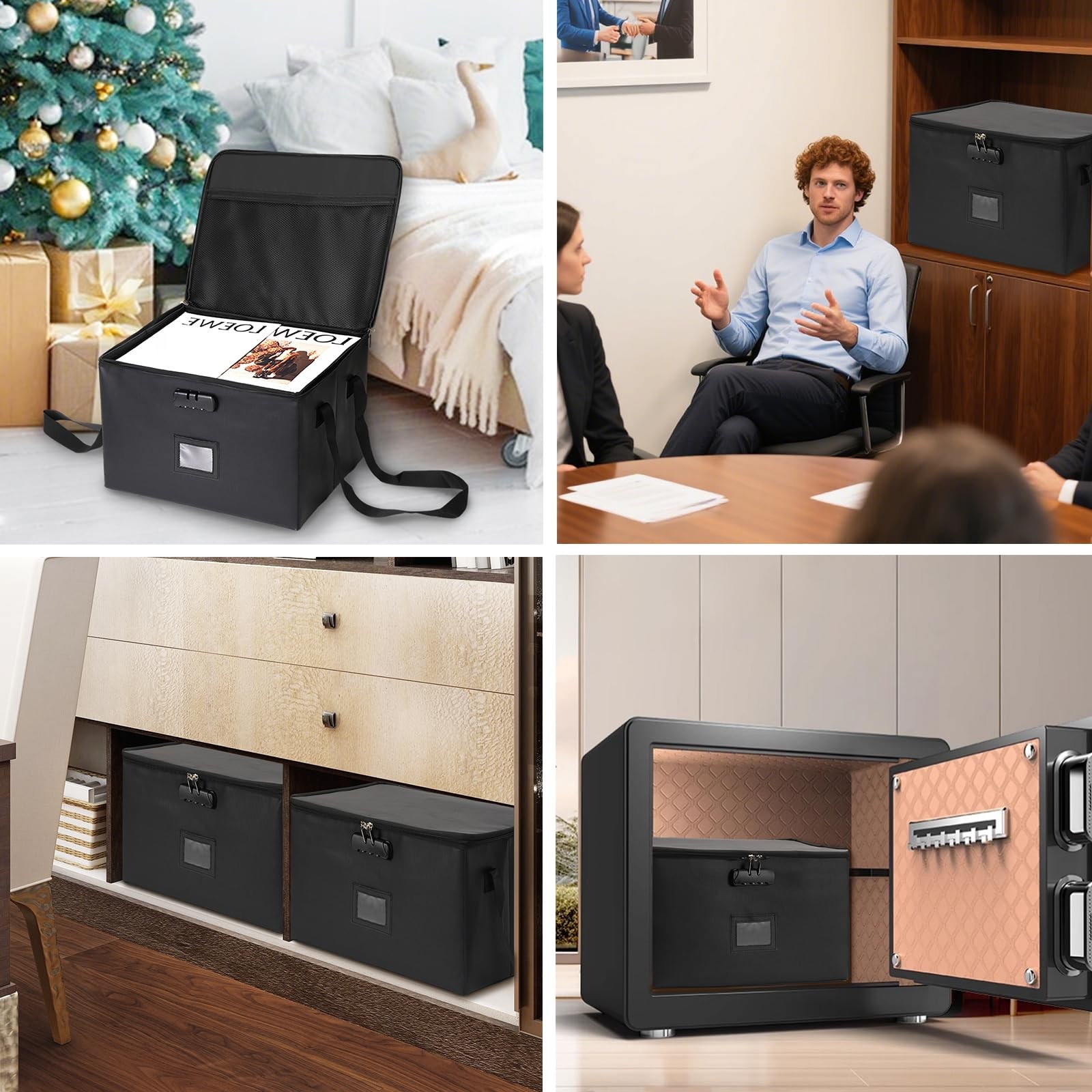 Fireproof Waterproof Document Box Lock File Organizer Lid Collapsible Storage