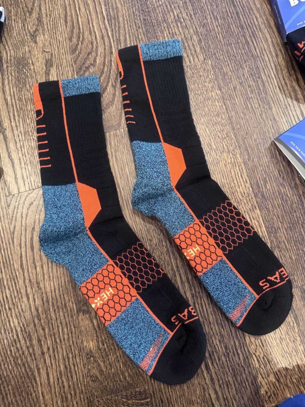 Bombas Calf Basketball Socks L Black/Blue/Orange Unisex Sport NEW
