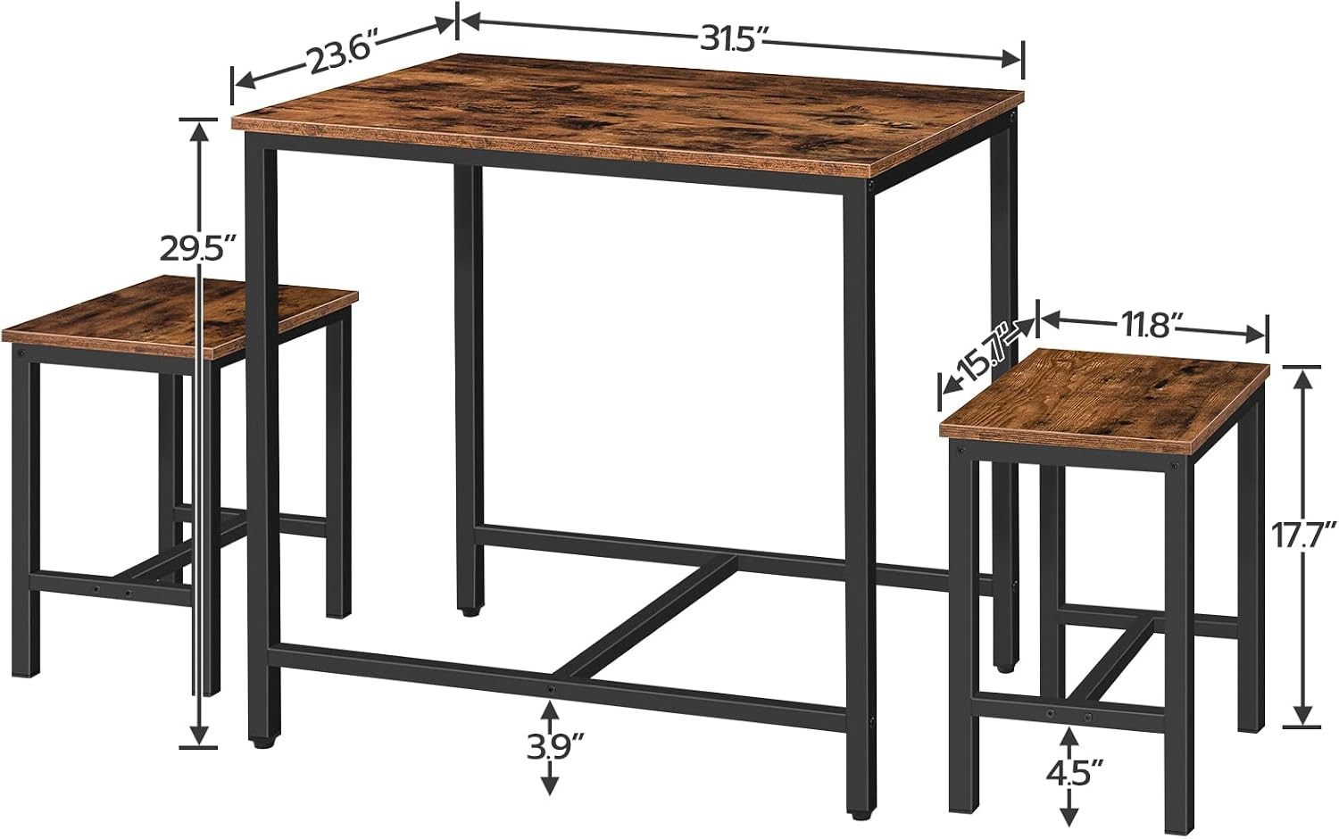 3-Piece Industrial Dining Table Set Kitchen Table Space Saving Dinette Kitchen