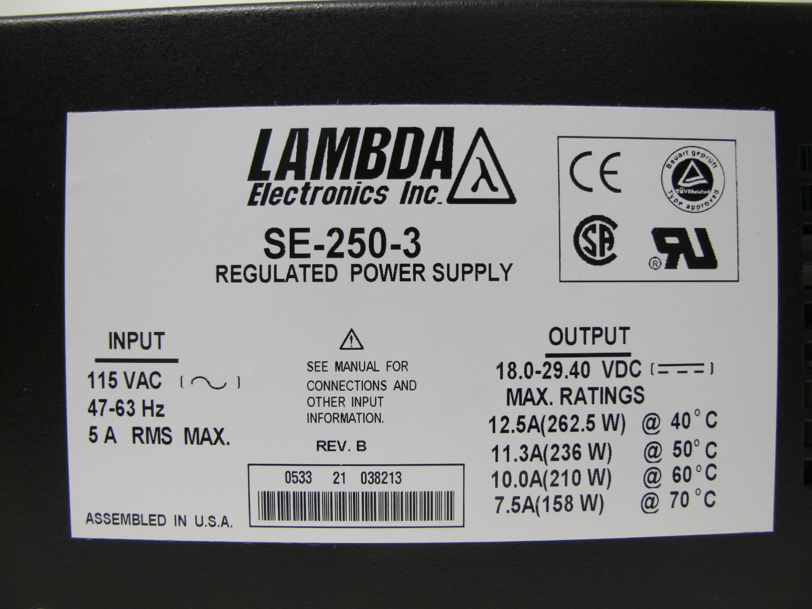 NEW Lambda Electronics SE-250-3 Regulated Power Supply Unit SE2503 115 VAC VDC