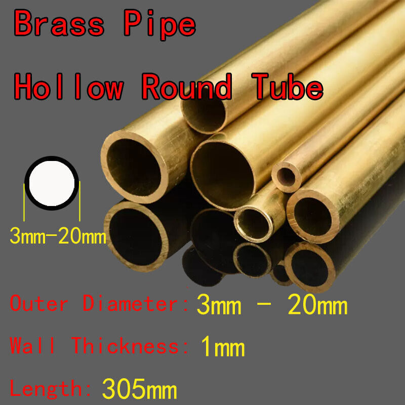 1pcs 1mm Wall Thickness OD 3mm-20mm Brass Pipe Hollow Round Tube 305mm Length