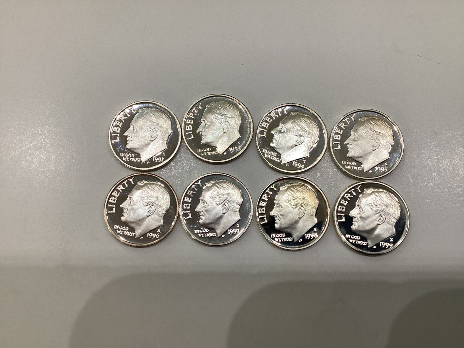 1992-S to 1999-S Roosevelt Silver Dimes Gem DCAM Proof Set of 8   E1533