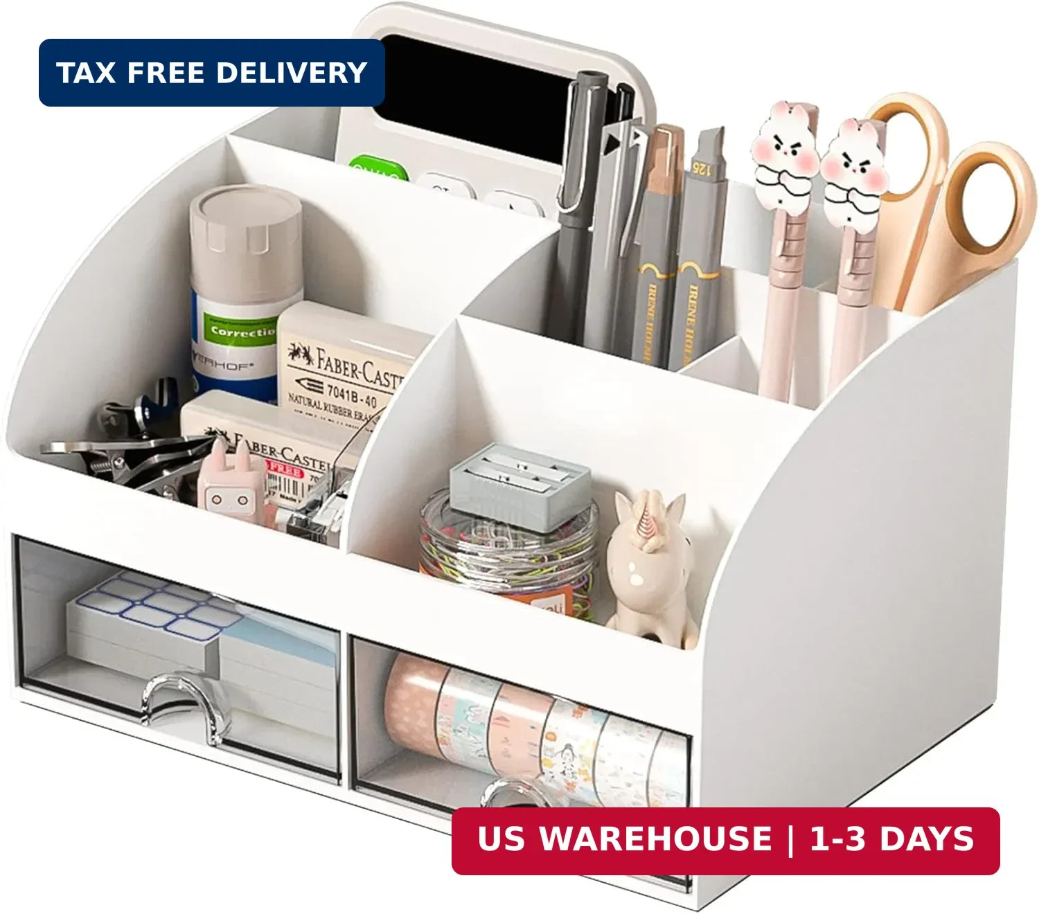COMFYROOM Desk Organizer with 6 Compartments and 2 Drawers, Plastic Makeup Organ