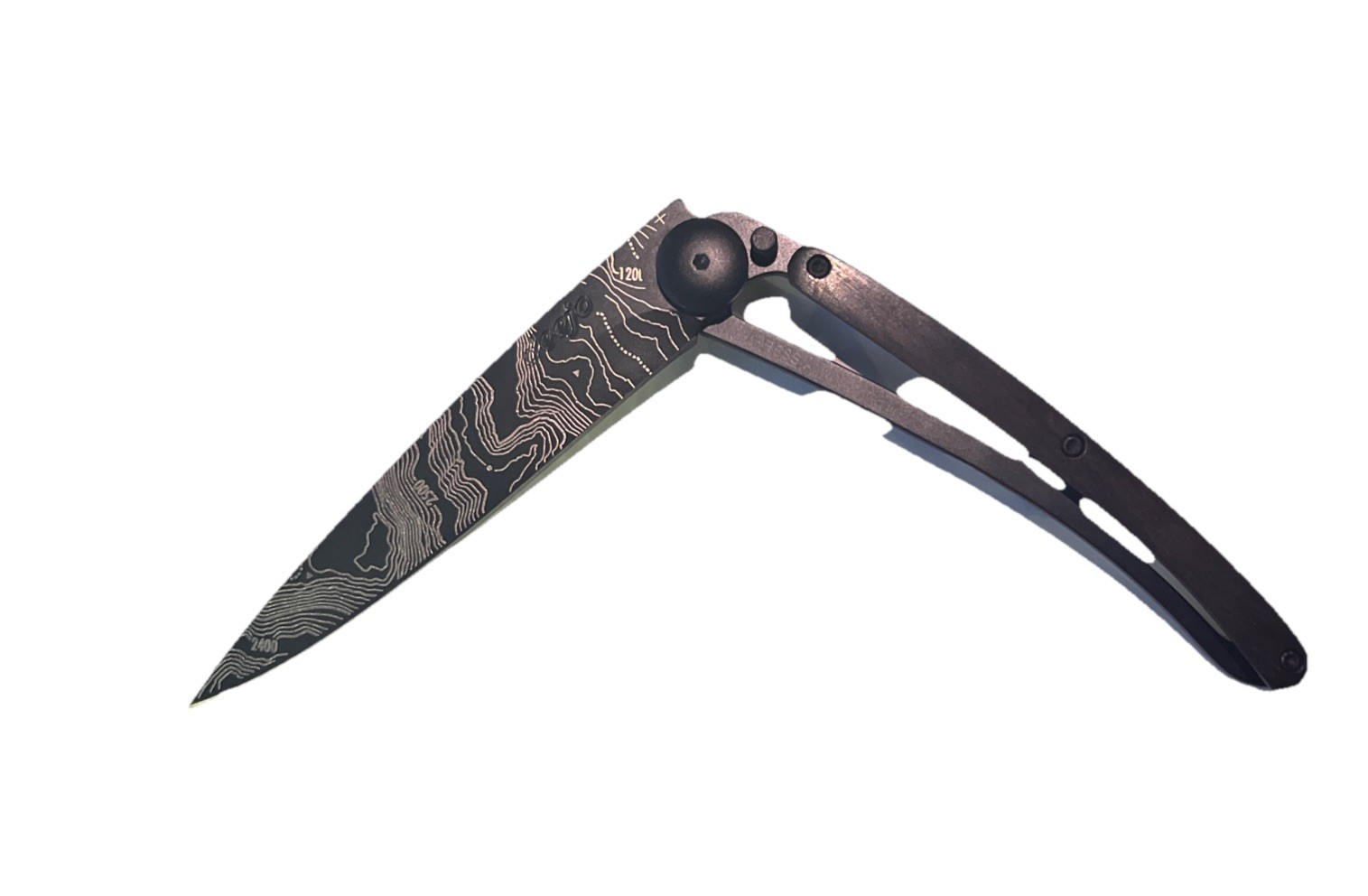 Deejo Knife Ebony Wood Topography 37G Ultra Light Z40C13 StainlessSteel Open Box