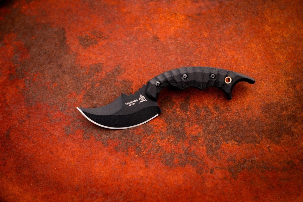 TOPS Upswarm Double Fixed Knife 3" Full Tang 1095HC Steel Blade Micarta Handle