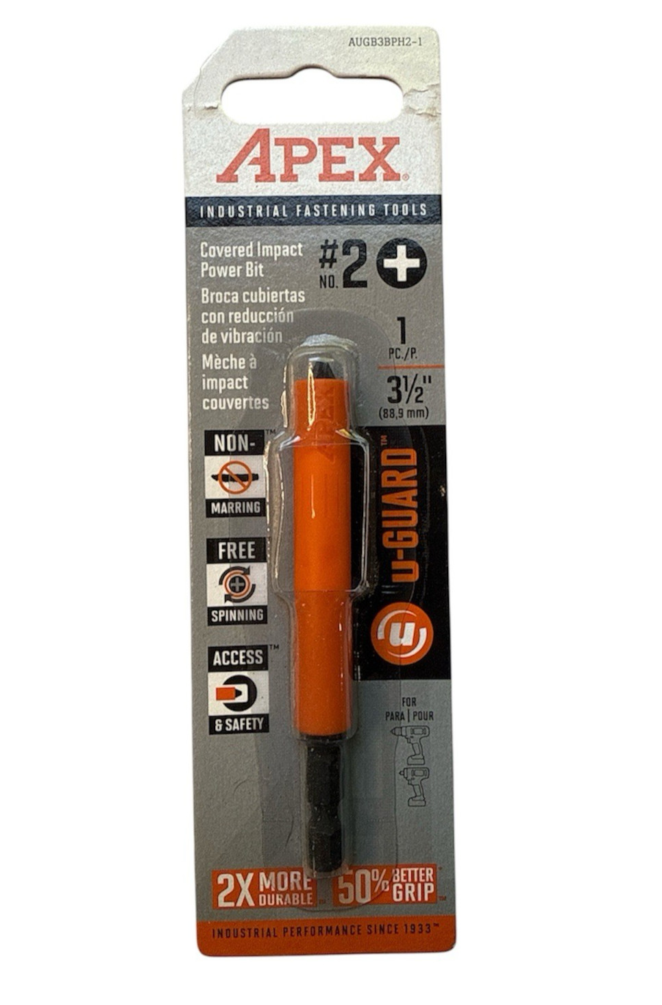 Apex Crescent u-Guard Impact 3-1/2" Phillips #2 Power Bit - 3pack