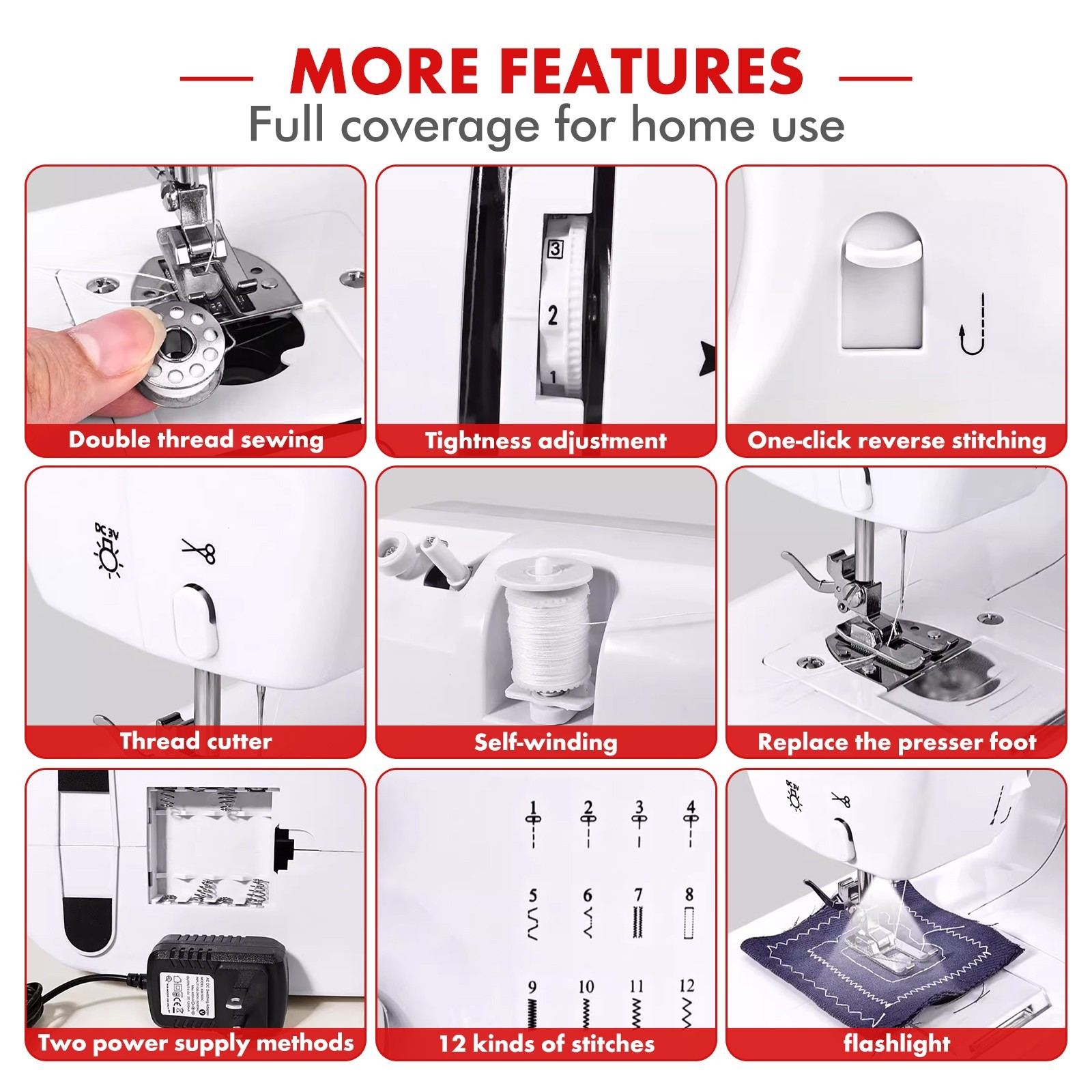 825A Multifunctional 12 Stitches Electric Mini Sewing Machine US Plug
