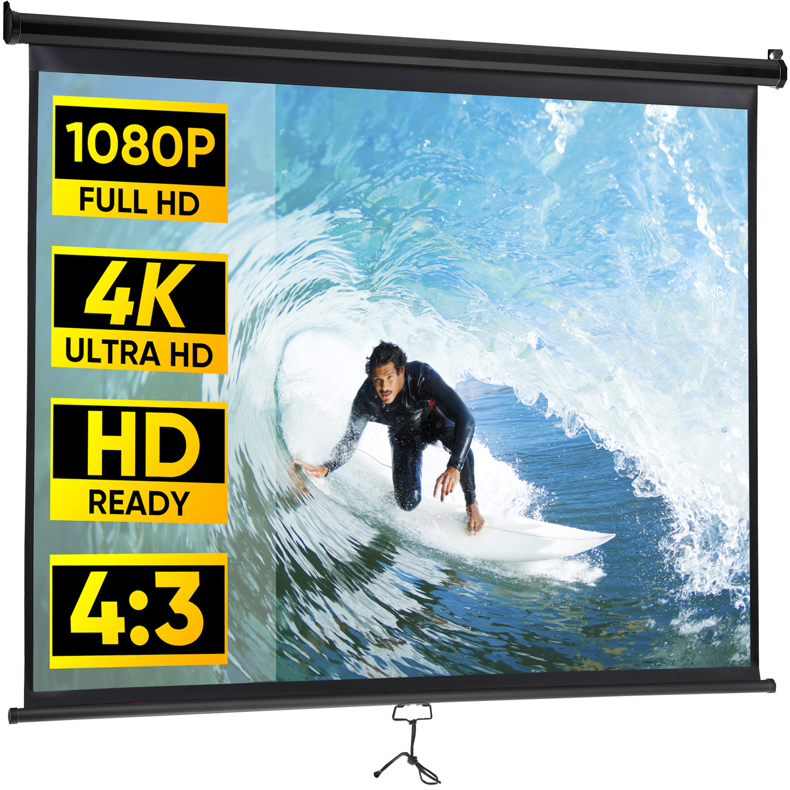 100 inch Portable Projector Screen Projection Screen Easy Pull Out System Black