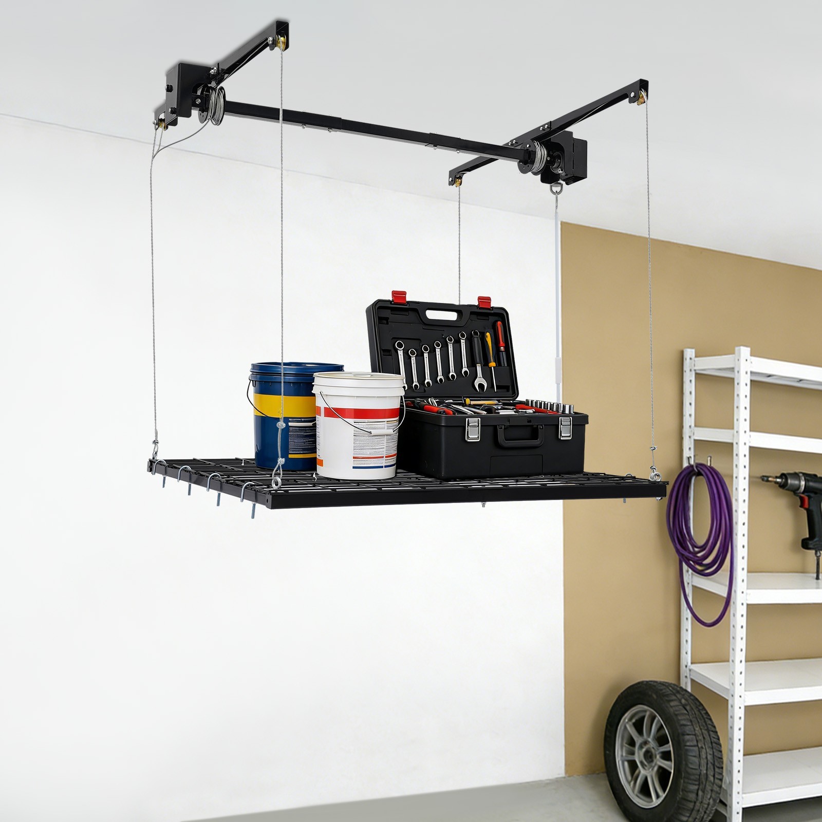 Overhead Garage Lifting Storage Rack Garage Storage Rack Adjustable Height