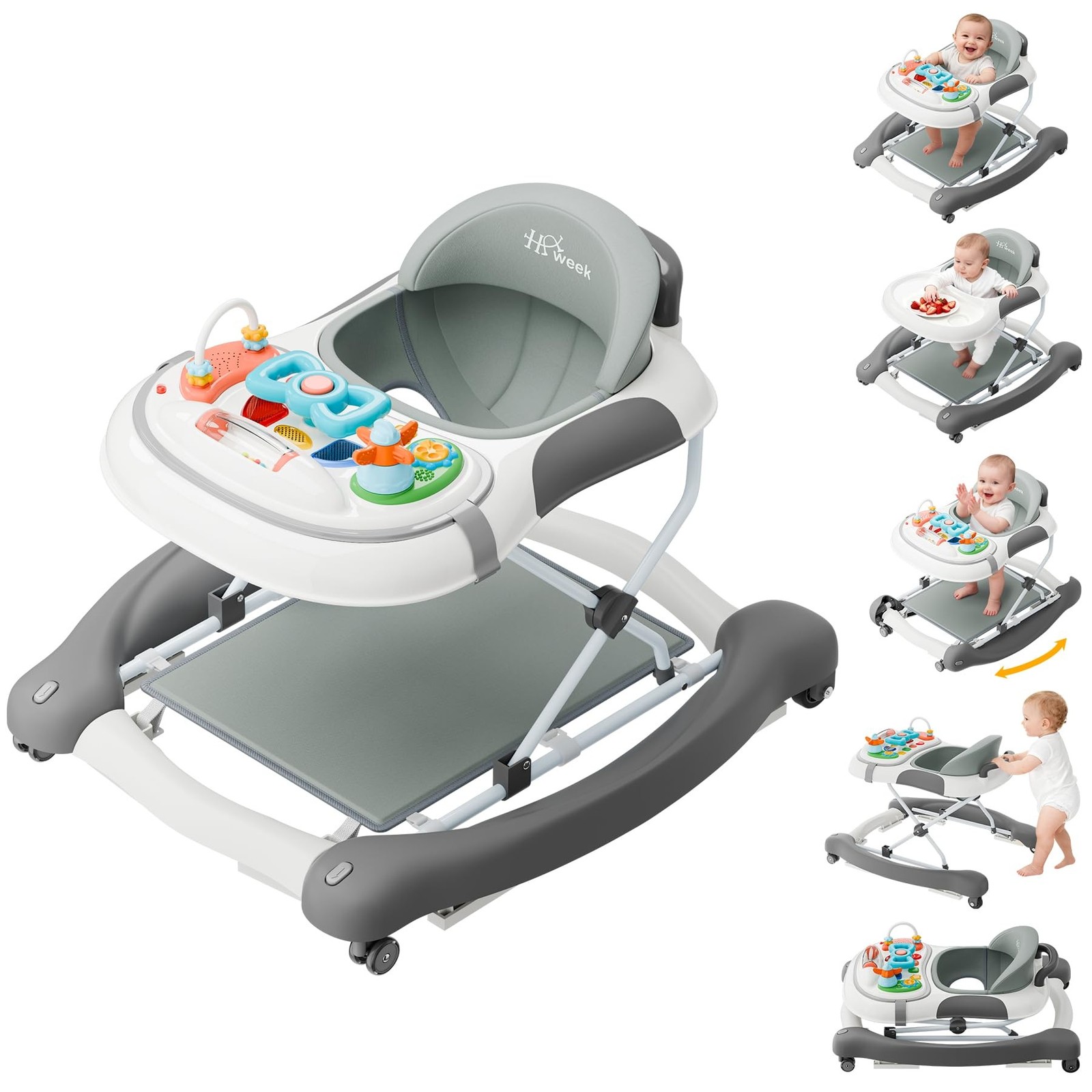 5-in-1 Foldable Baby Walker，Music and Lights Baby Walker with Wheels,Heig