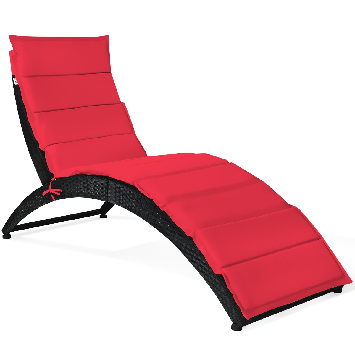 Patiojoy Foldable Outdoor Patio Rattan Lounge Chair Reclining Chaise Chair Red
