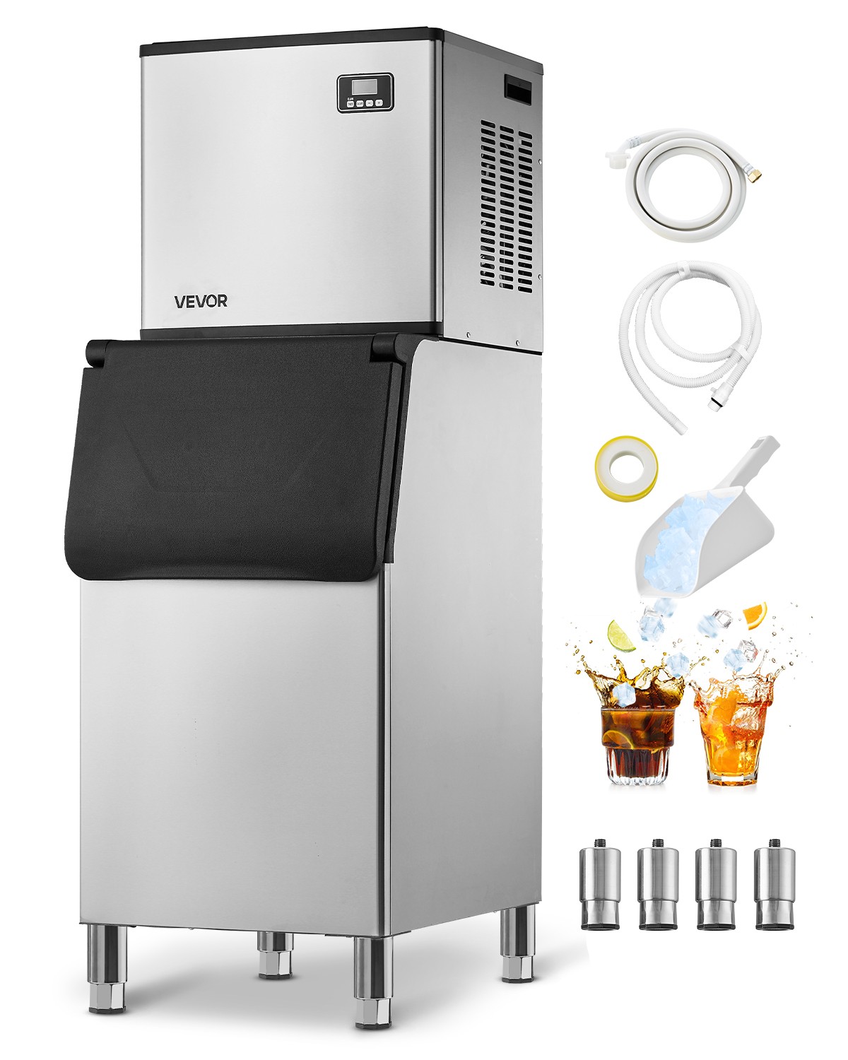 VEVOR Commercial Ice Maker 360LBS/24H with 300LBS Storage Bin Auto Self-Cleaning