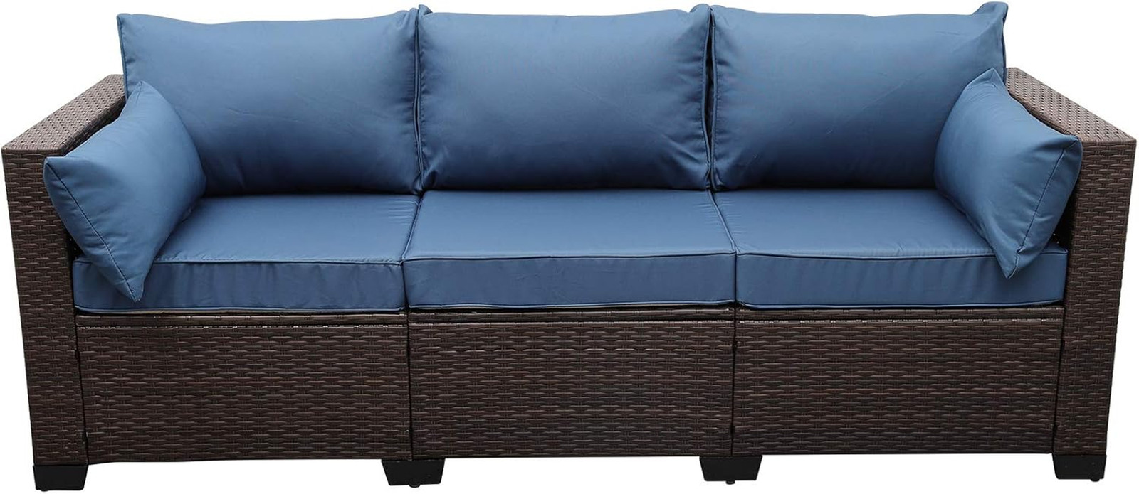 3-Seat Patio Wicker Sofa, Outdoor Rattan Couch Furniture Steel Frame with Furnit