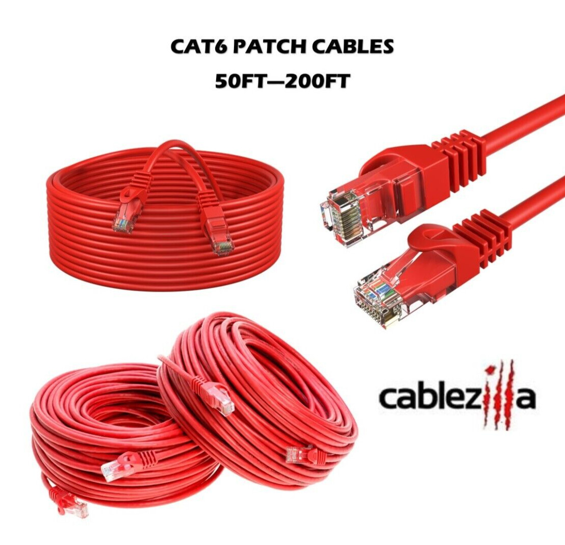 CAT6 Red Ethernet Patch Cord LAN Network Cable RJ45 50FT- 200FT Multi-Pack LOT