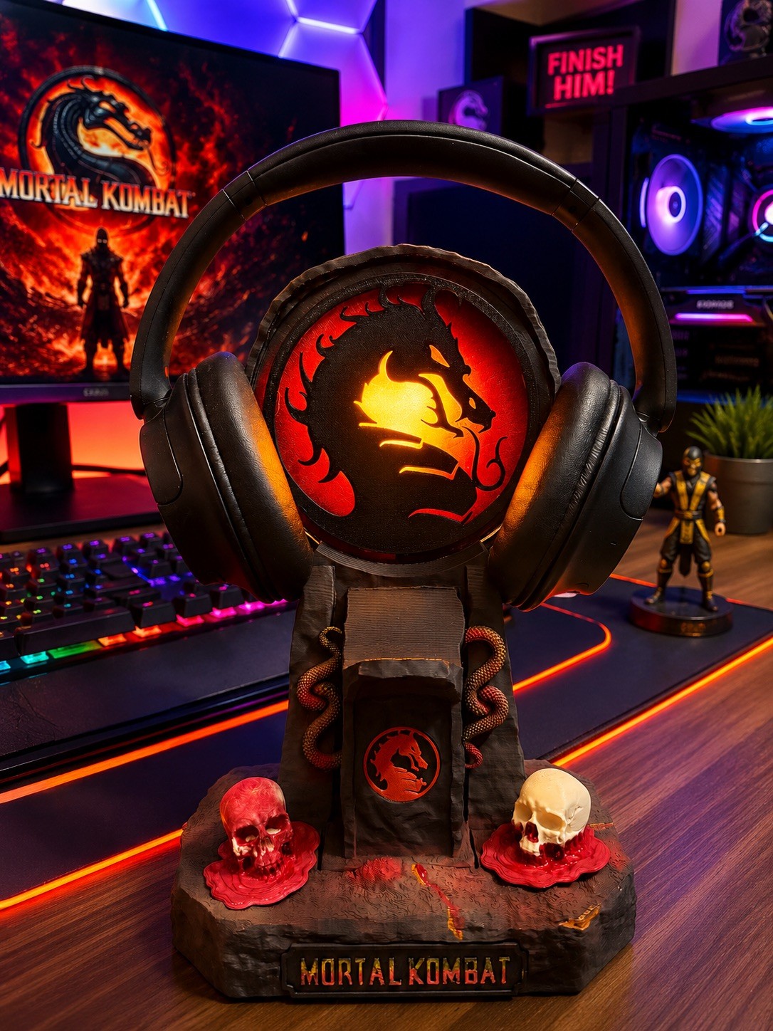 Mortal Kombat Light Up Universal Controller Holder-3D Printed-Hand Painting
