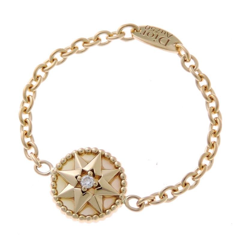 Christian Dior Rose des Vents Chains 1P MoP #53 Ring Dia 750YG US#6-1/4 P0064188