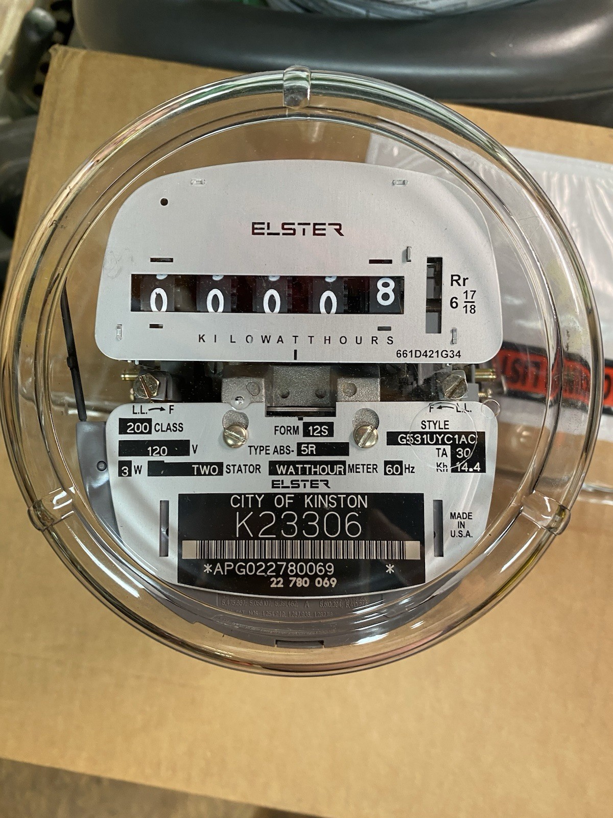 New - Old Stock Elster electric meter model 12S, Type AB1-5R model