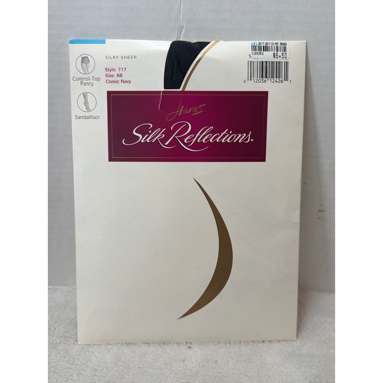 NIB VTG Hanes Silk Reflections Style 717 Pantyhose Size AB Classic Navy Ctrl Top