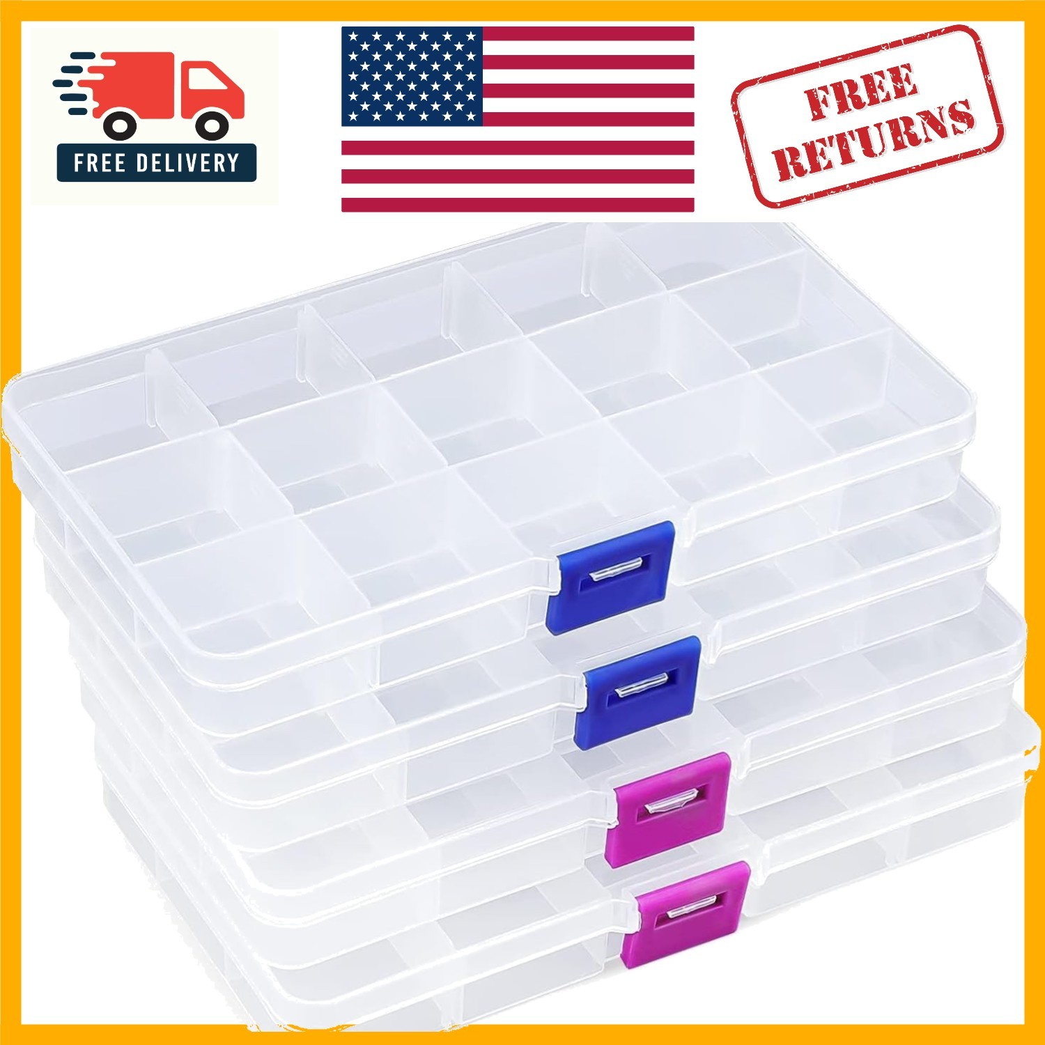 Stylish 4 Pack Small Jewelry Storage Boxes with Adjustable Dividers, 15 Grids