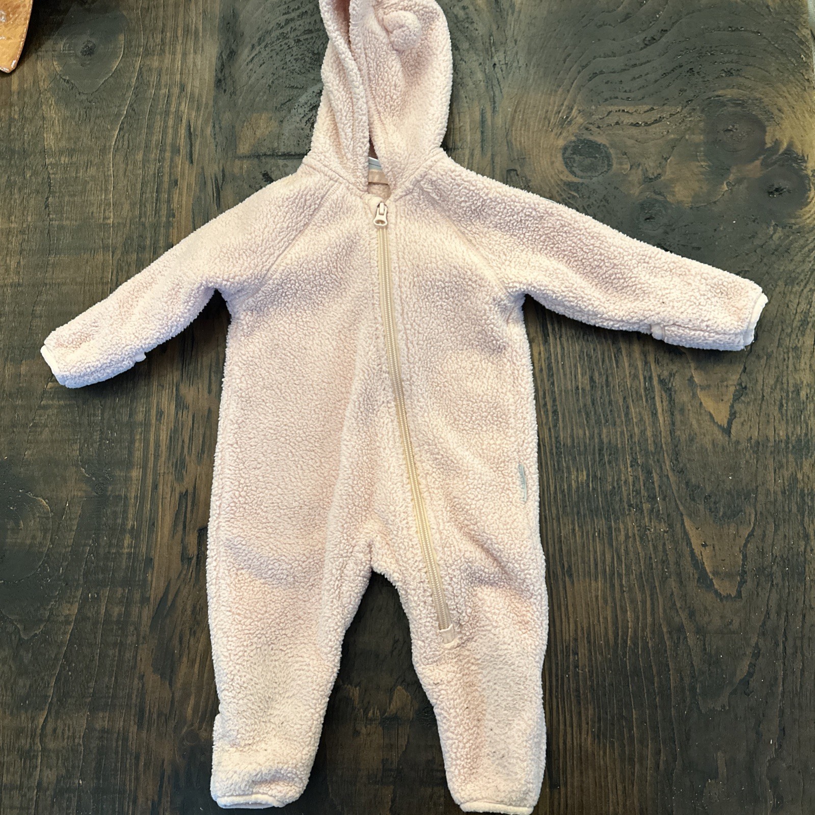 Polarn O Pyret Fleece Winter Teddy Bear Suit Baby Size 2-4Months Pink Hooded