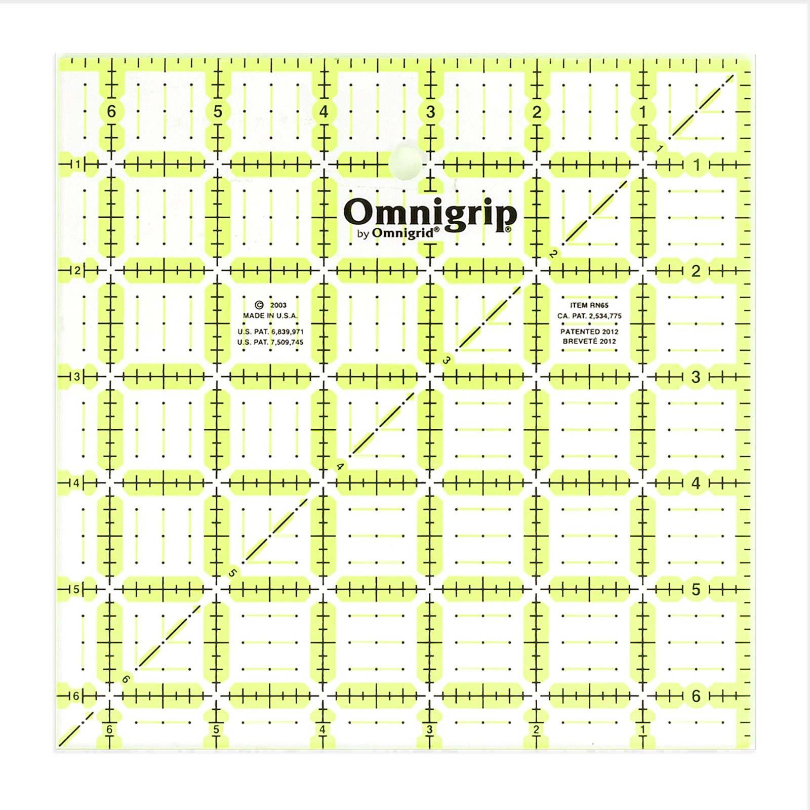 Omnigrip 6-1/2" x Non-Slip Square Quilting Ruler by 6.5" x 6.5", Clear