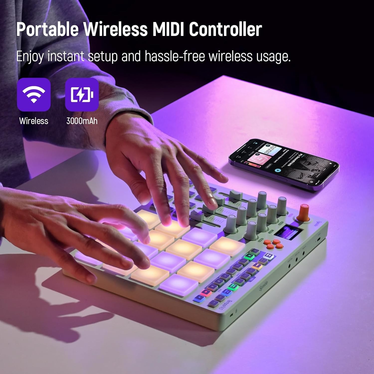 Synido MIDI Pad Controller, Rechargeable Beat Maker Machine with 16 RGB Beat Pad