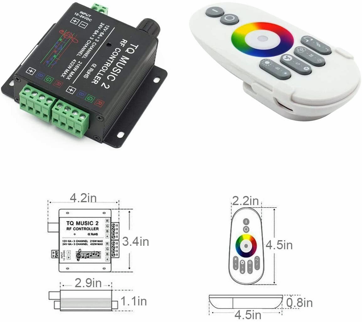 LED RGB Music Touch Controller RF Remote Touching Color 3.5MM Audio 15 Modes
