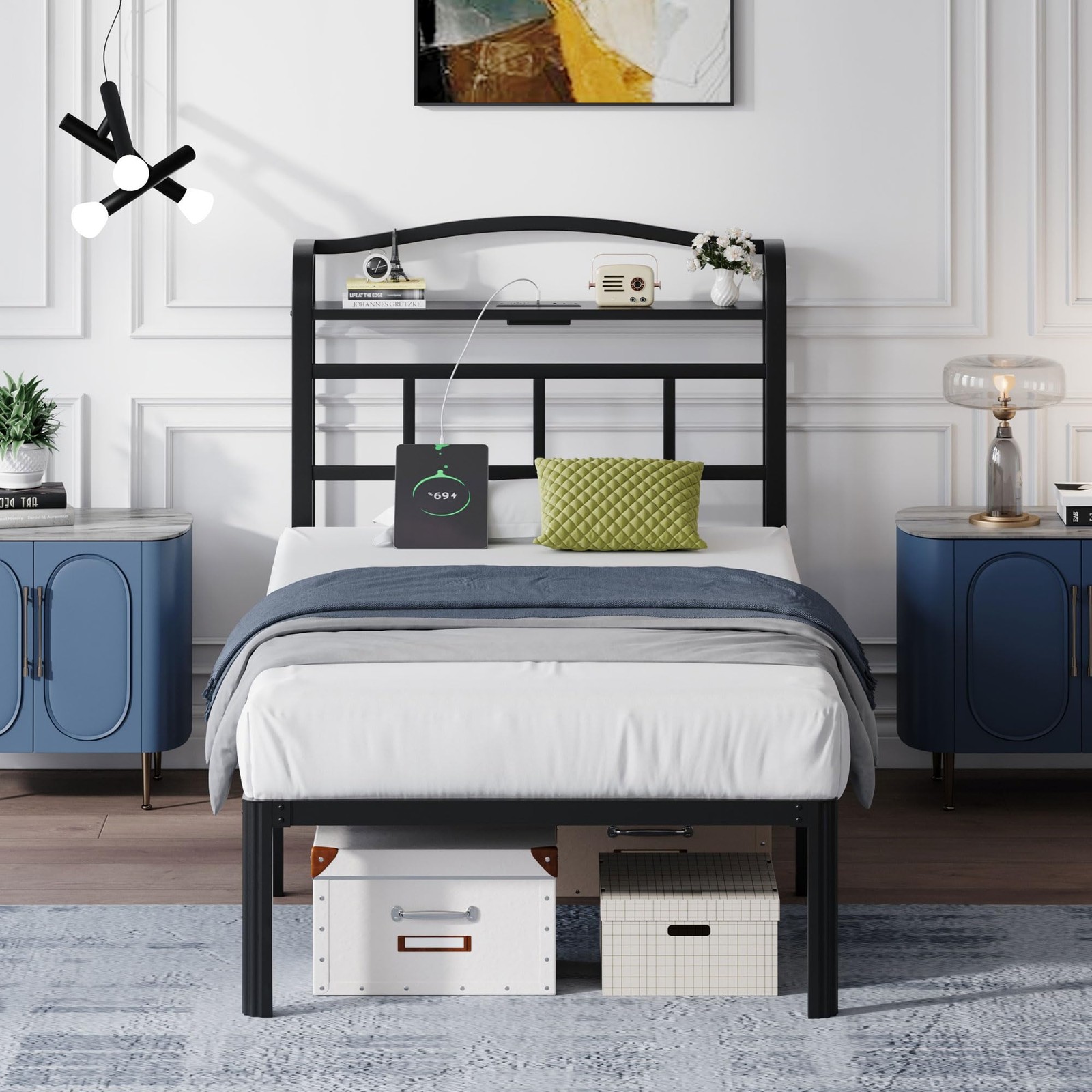 14 Inch Metal Bed Frame - Twin Size Black Heavy Duty Bedframe Platform Basic ...