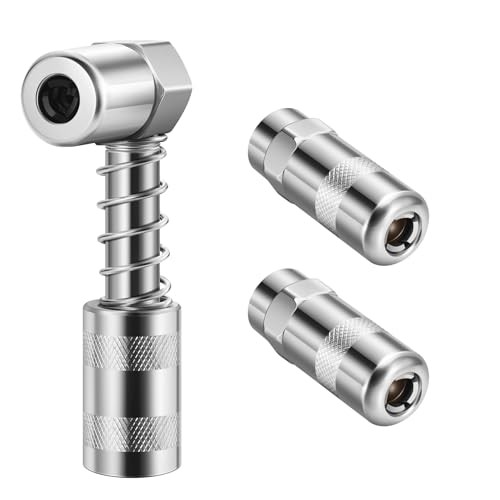 1PC 90 Degree Grease Coupler with 1pcs 90 Degree Adapter + 2 PCS Flat Nozzle