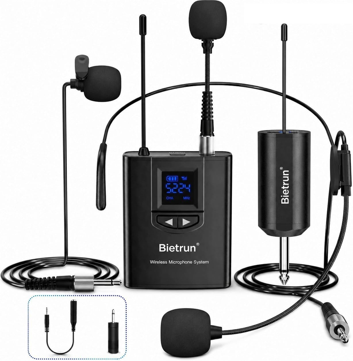 UHF Wireless Lavalier Mic System with 165ft Range & Rechargeable Transmitter