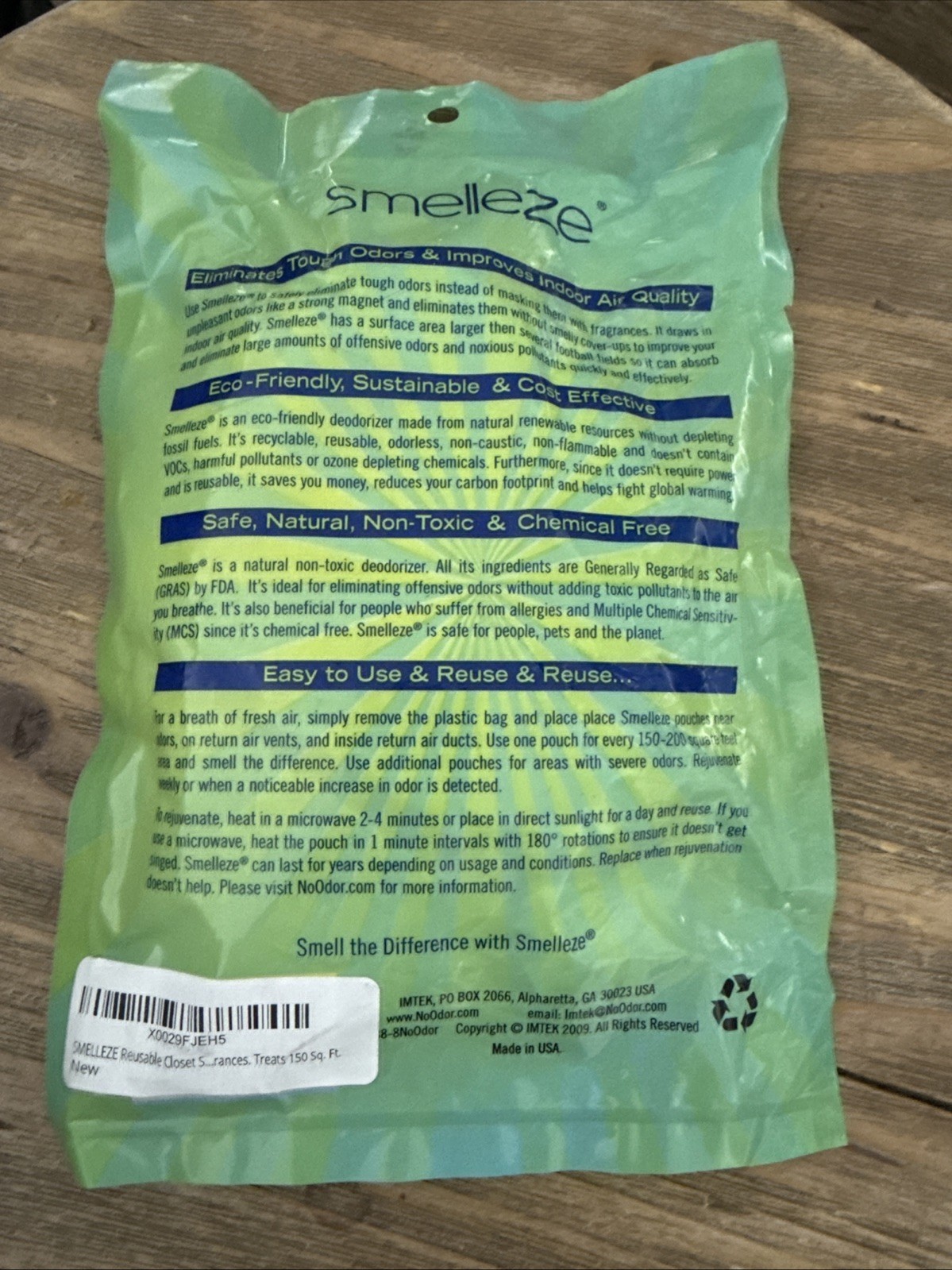 Smelleze Reusable Closet Deodorizer Eco Friendly New