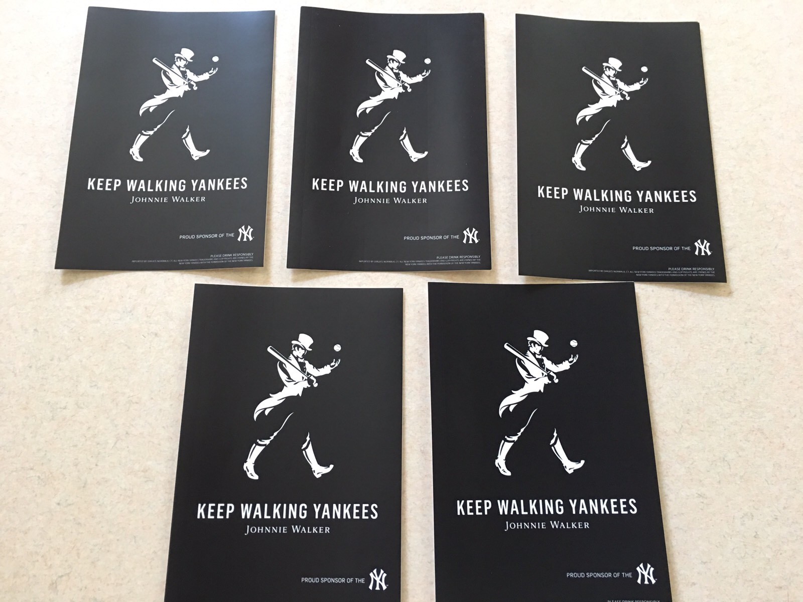 Johnnie Walker/Ny Yankees Decals 4by 6 Inch Set Of 5   Free Shipping In USA