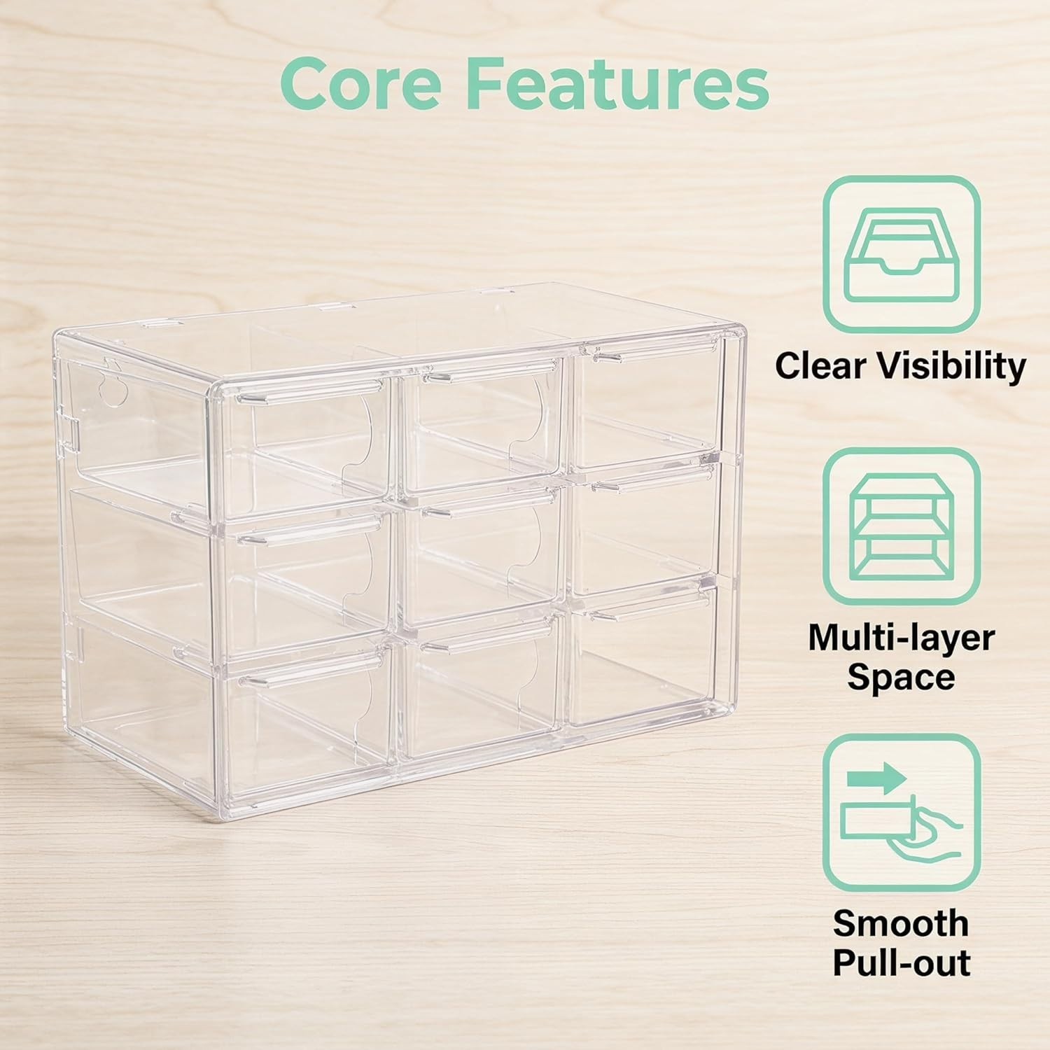 Elegant 9-Drawer Acrylic Desk Organizer - Dustproof & Stackable for Clutter-F...