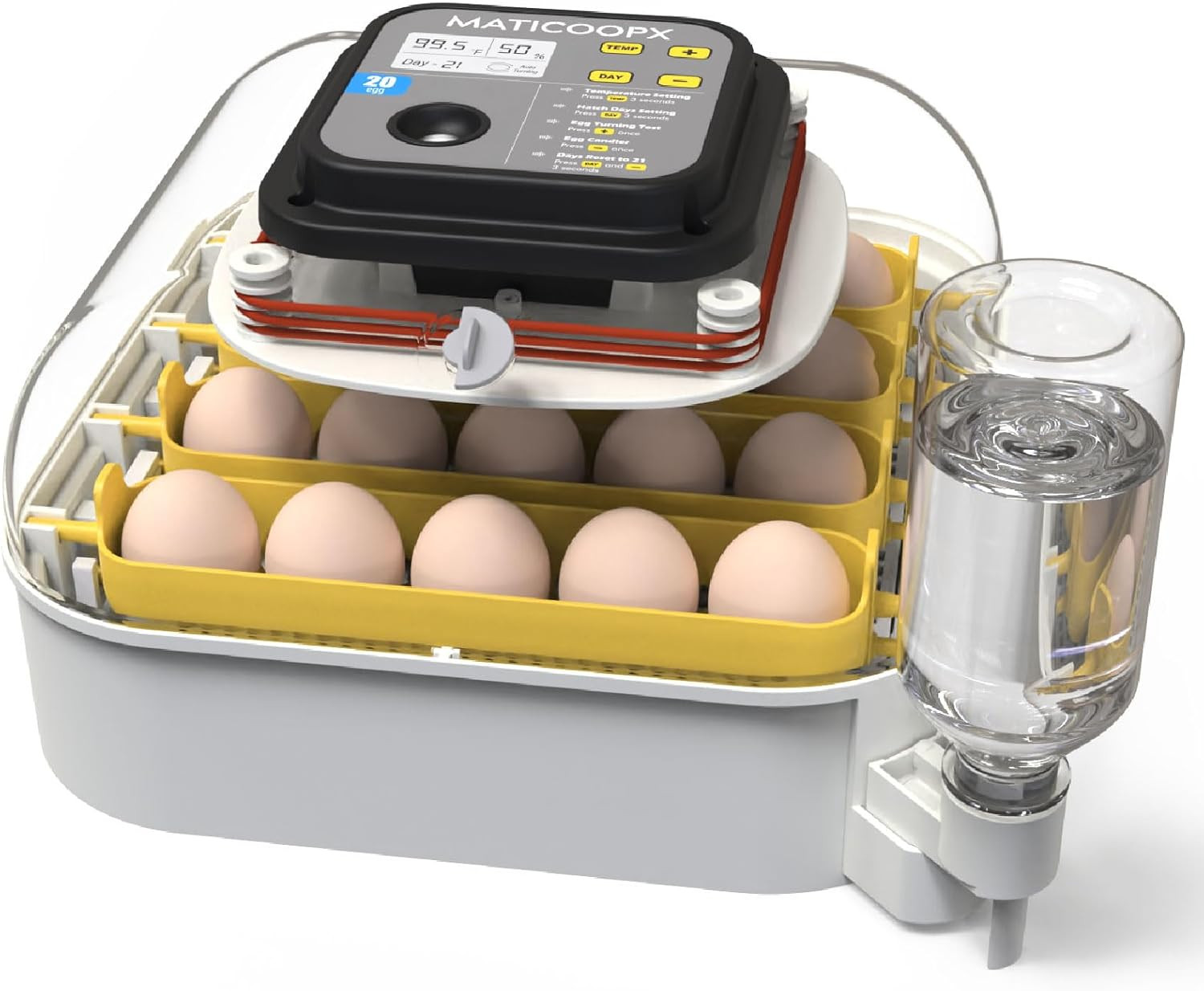 MATICOOPX 20 Egg Incubator with Humidity Display, Egg Candler, Automatic Egg Tur