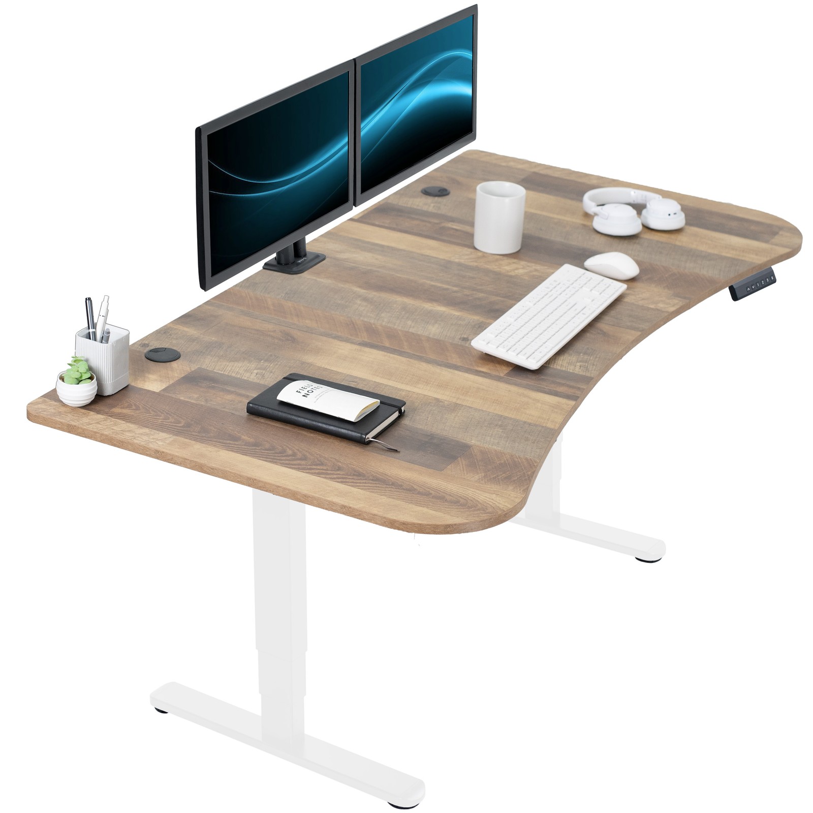 VIVO Electric 63" x 32" Stand Up Desk, Reclaimed Wood Table Top, Black Frame