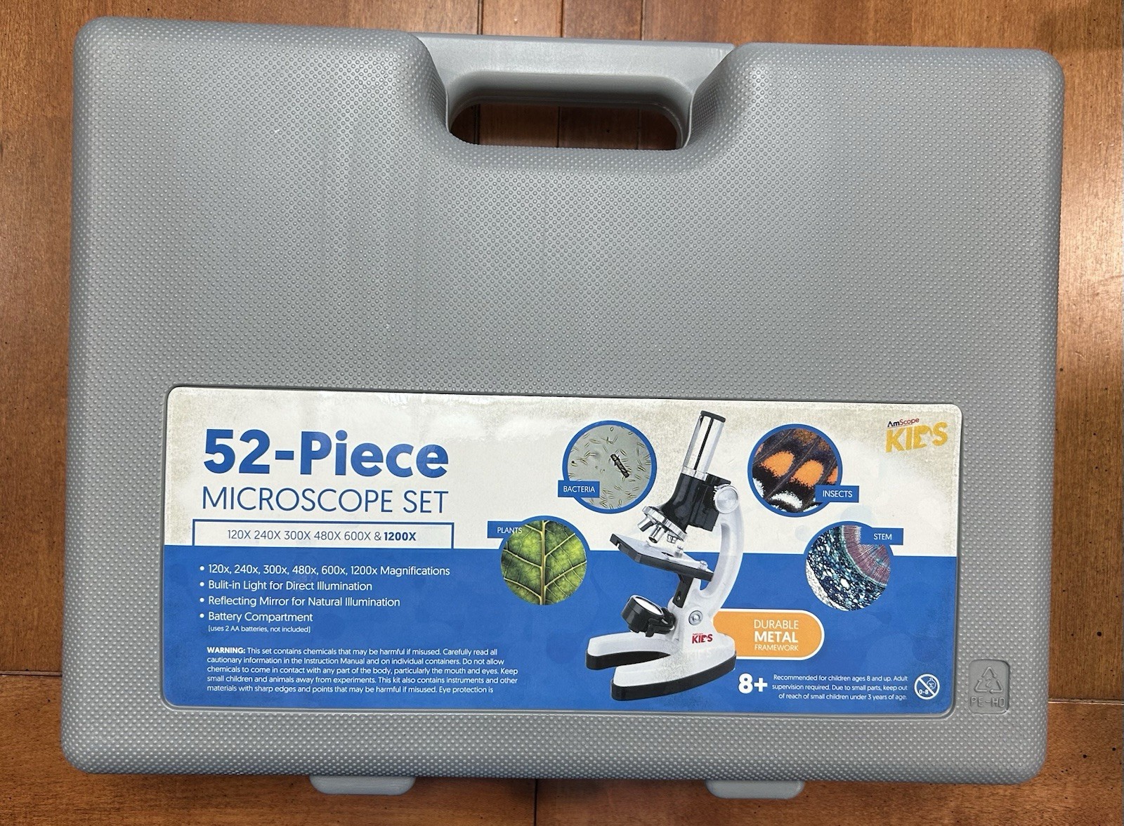AmScope Kids 52-Piece Microscope Set Beginner Kit Biological Metal Framework